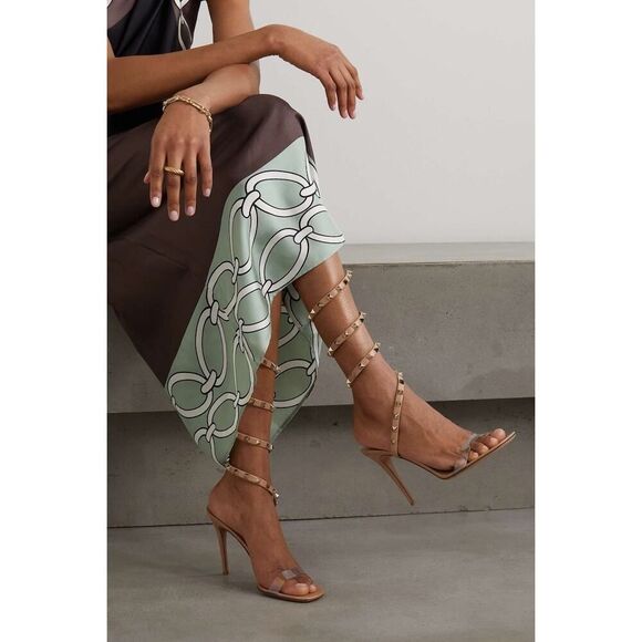 Valentino Garavani Rockstud PVC and leather wrap around heels sandals Nude 38 - Picture 7 of 8